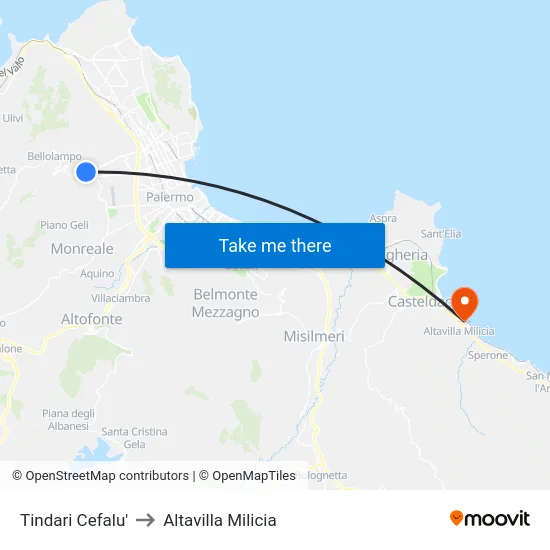 Tindari Cefalu to Altavilla Milicia map