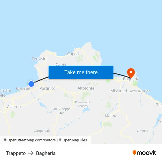 Trappeto to Bagheria map