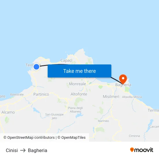 Cinisi to Bagheria map