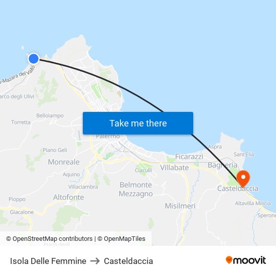 Isola Delle Femmine to Casteldaccia map
