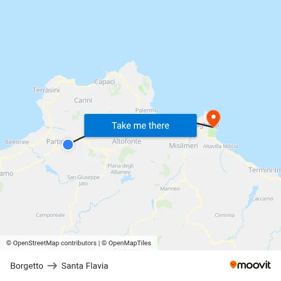 Borgetto to Santa Flavia map