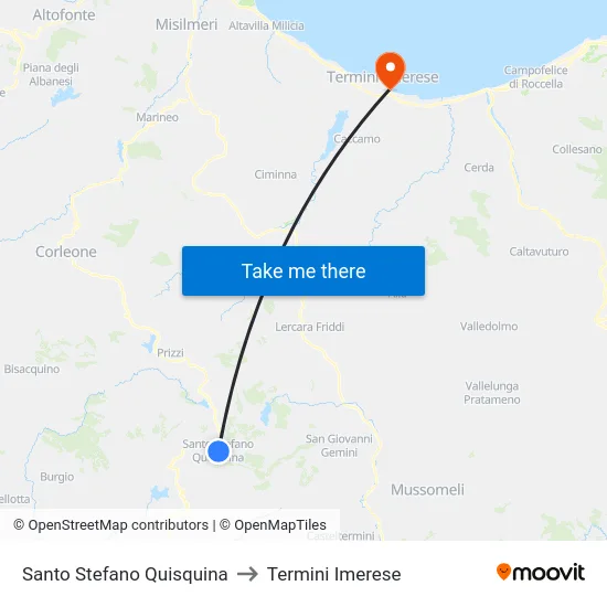 Santo Stefano Quisquina to Termini Imerese map
