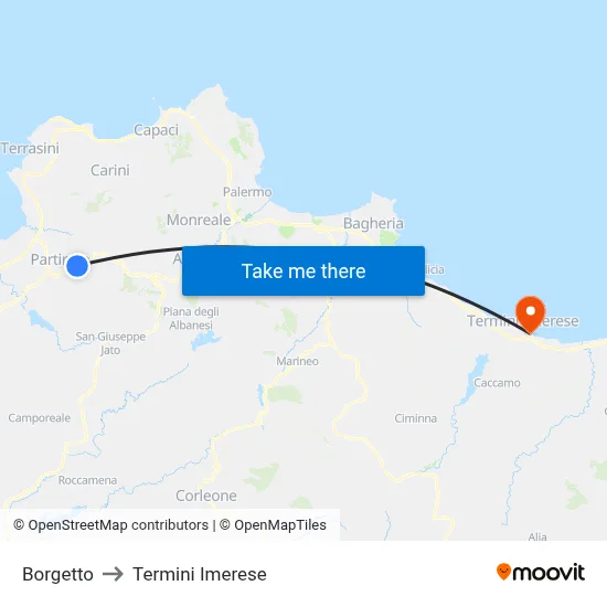 Borgetto to Termini Imerese map