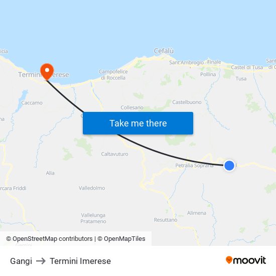 Gangi to Termini Imerese map