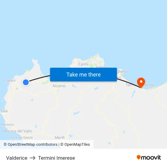 Valderice to Termini Imerese map