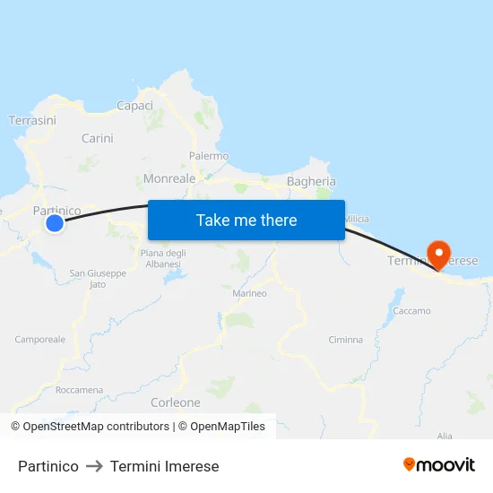 Partinico to Termini Imerese map