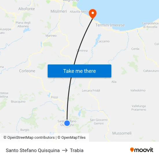 Santo Stefano Quisquina to Trabia map