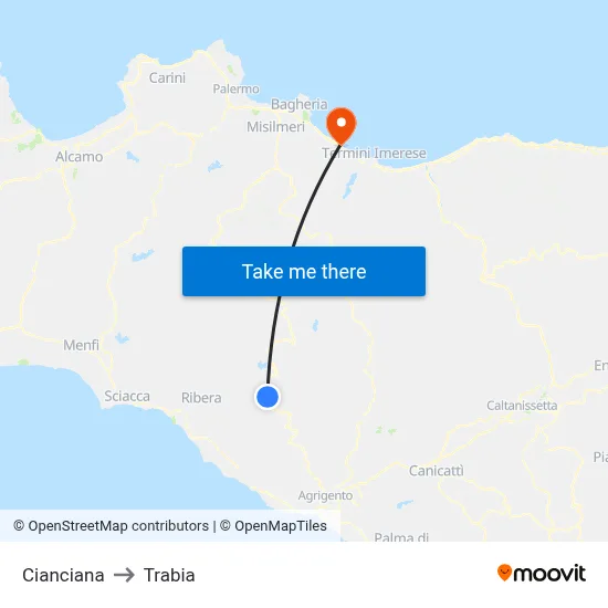 Cianciana to Trabia map
