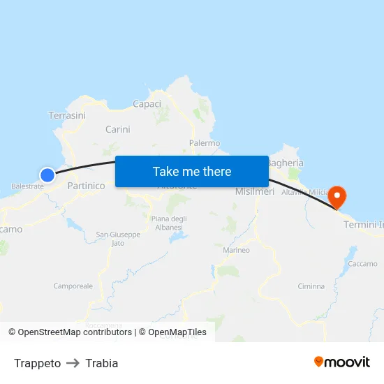 Trappeto to Trabia map