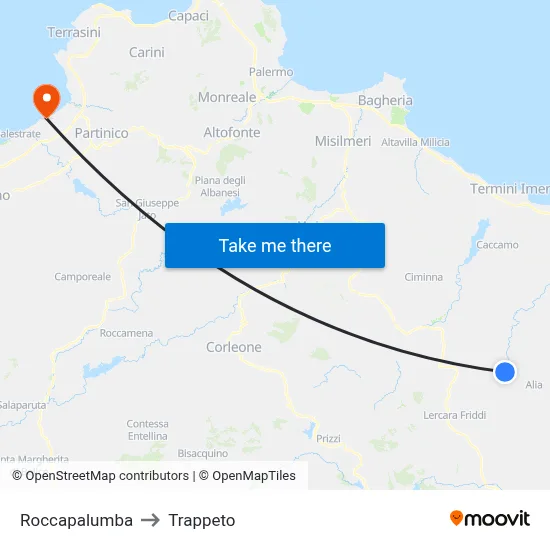 Roccapalumba to Trappeto map