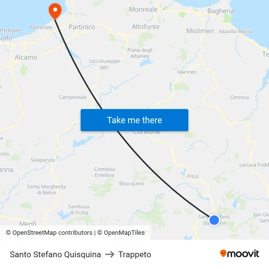 Santo Stefano Quisquina to Trappeto map