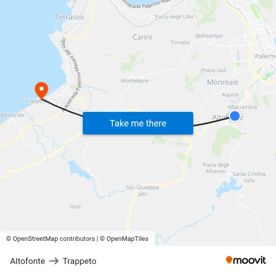 Altofonte to Trappeto map
