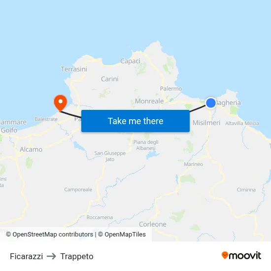 Ficarazzi to Trappeto map