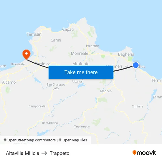 Altavilla Milicia to Trappeto map