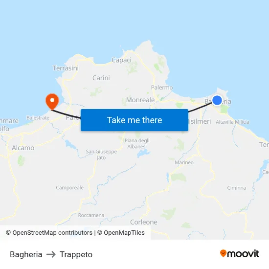 Bagheria to Trappeto map