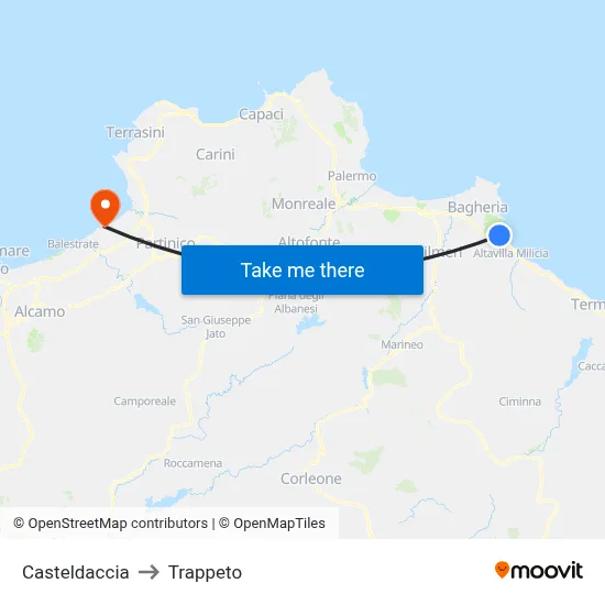 Casteldaccia to Trappeto map