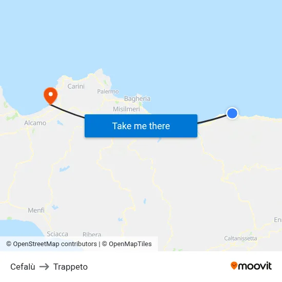 Cefalù to Trappeto map