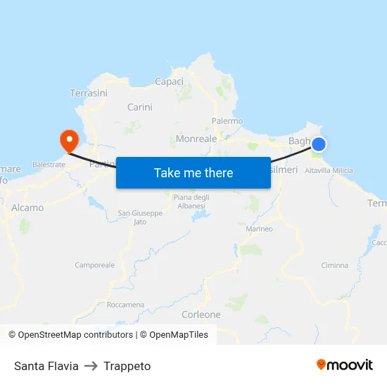 Santa Flavia to Trappeto map