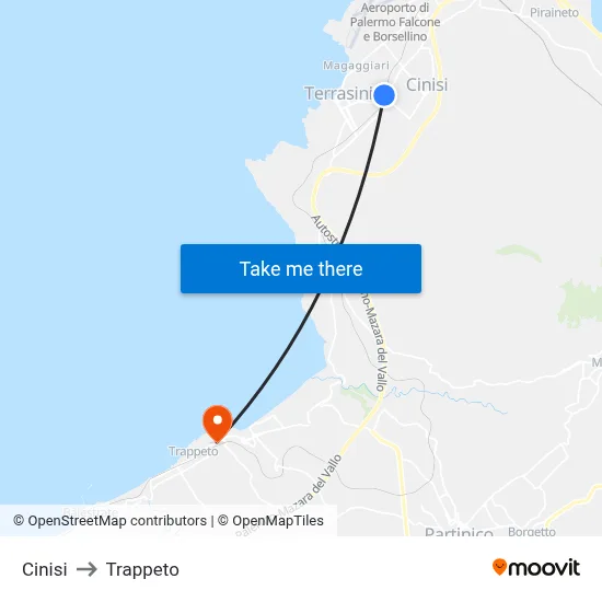 Cinisi to Trappeto map
