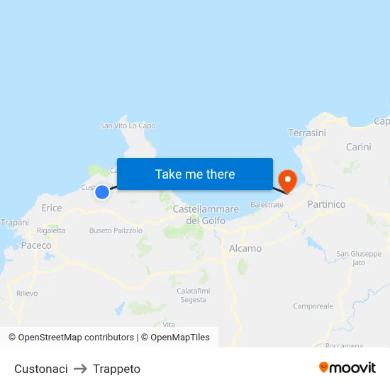 Custonaci to Trappeto map