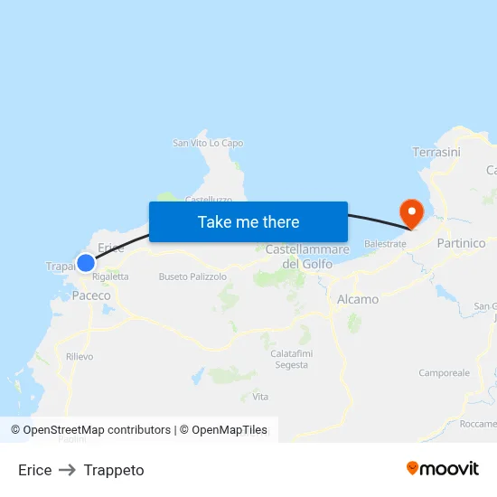 Erice to Trappeto map