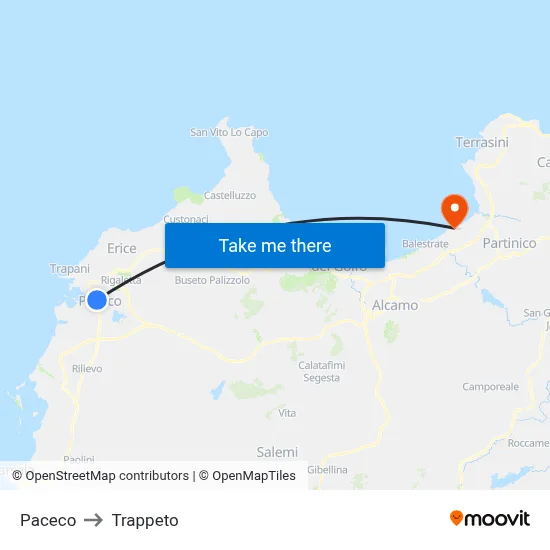 Paceco to Trappeto map