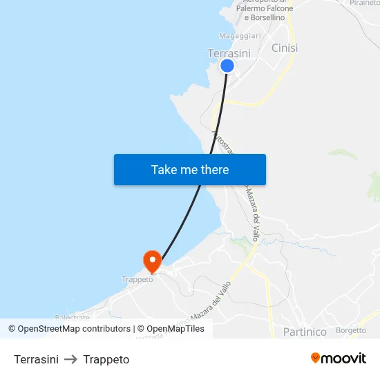 Terrasini to Trappeto map