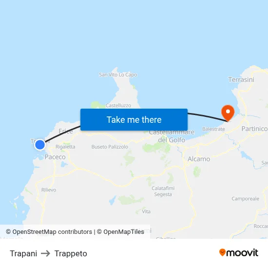 Trapani to Trappeto map