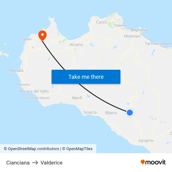 Cianciana to Valderice map