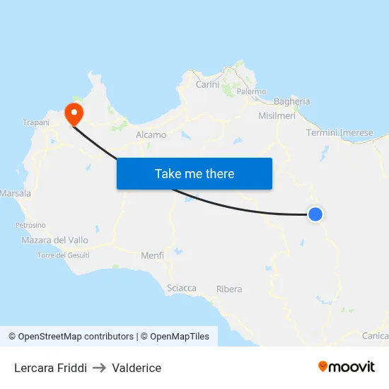 Lercara Friddi to Valderice map