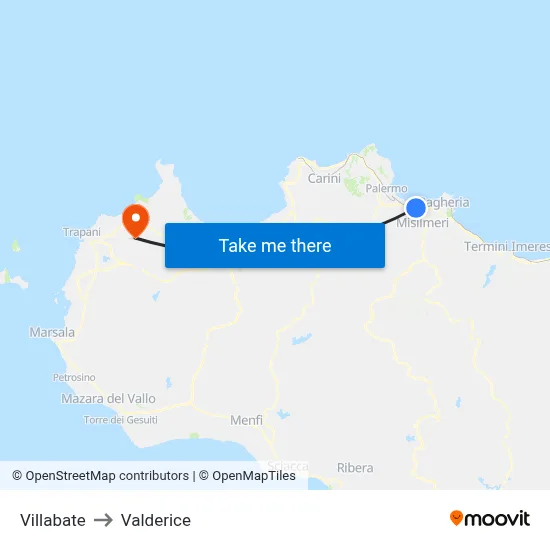 Villabate to Valderice map