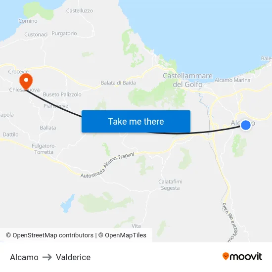 Alcamo to Valderice map