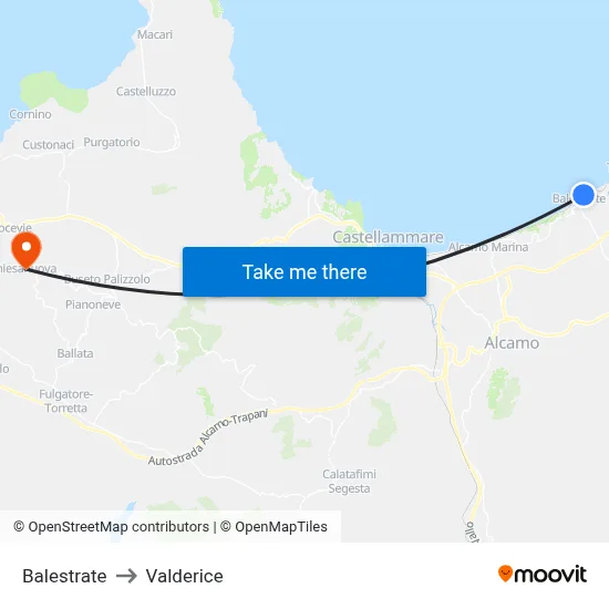 Balestrate to Valderice map