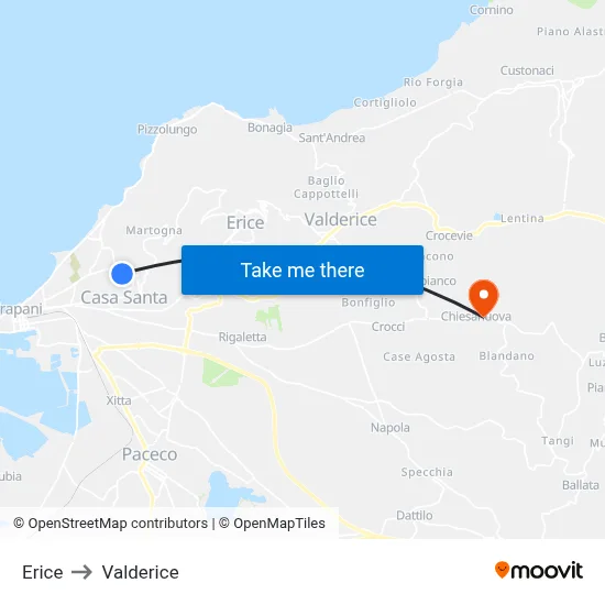 Erice to Valderice map