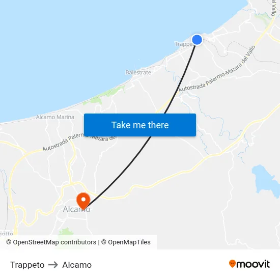 Trappeto to Alcamo map