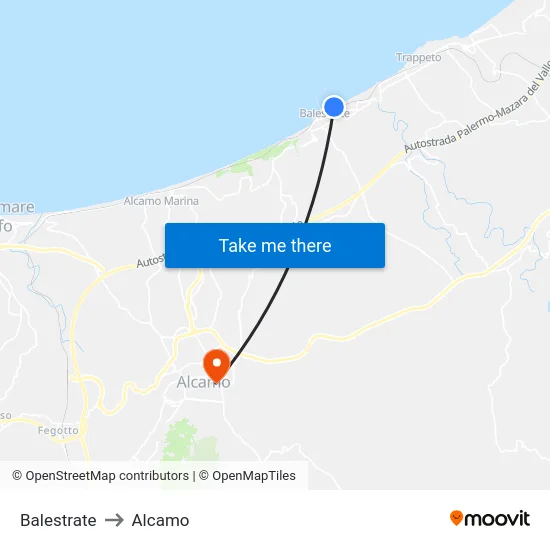 Balestrate to Alcamo map