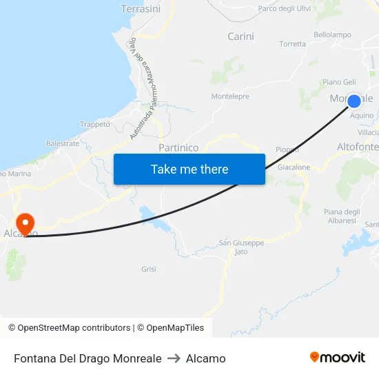 Fontana Del Drago Monreale to Alcamo map