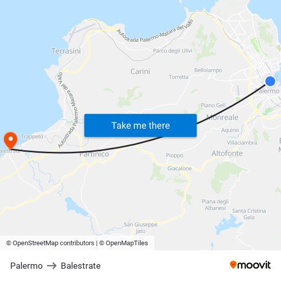 Palermo to Balestrate map