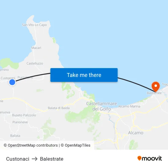 Custonaci to Balestrate map