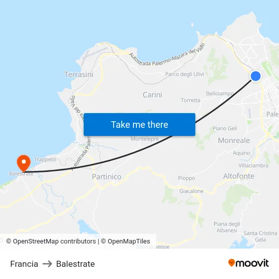 Francia to Balestrate map