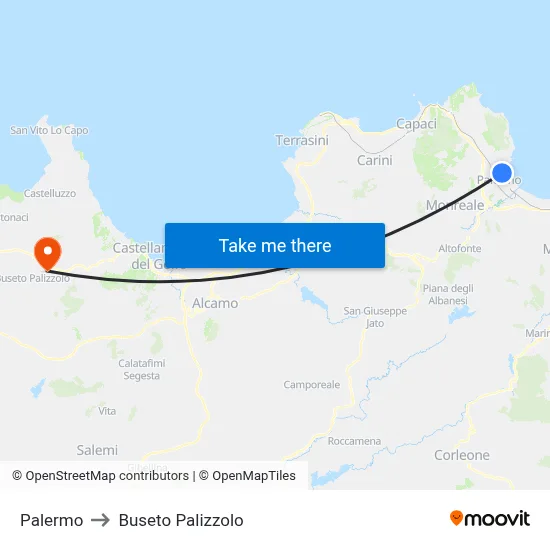 Palermo to Buseto Palizzolo map