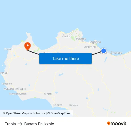 Trabia to Buseto Palizzolo map