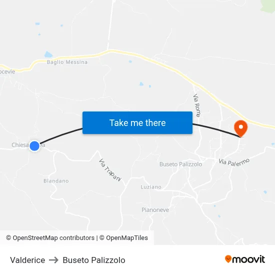 Valderice to Buseto Palizzolo map