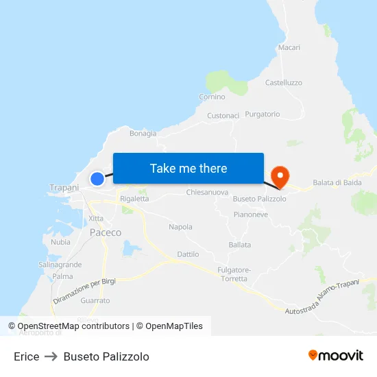 Erice to Buseto Palizzolo map