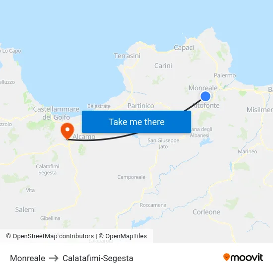 Monreale to Calatafimi-Segesta map