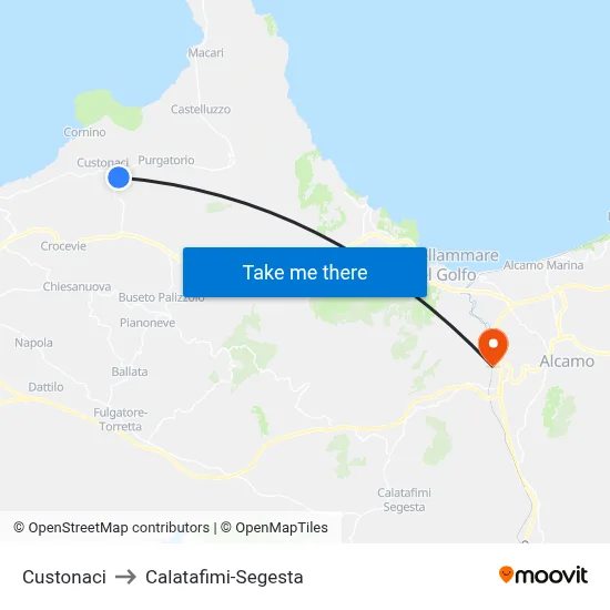 Custonaci to Calatafimi-Segesta map