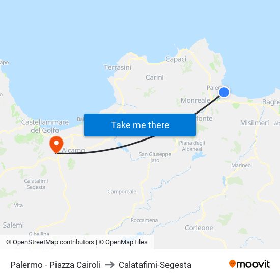 Palermo - Piazza Cairoli to Calatafimi-Segesta map