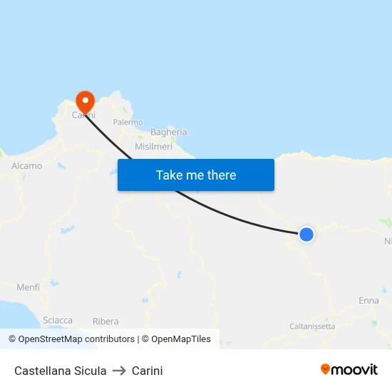 Castellana Sicula to Carini map