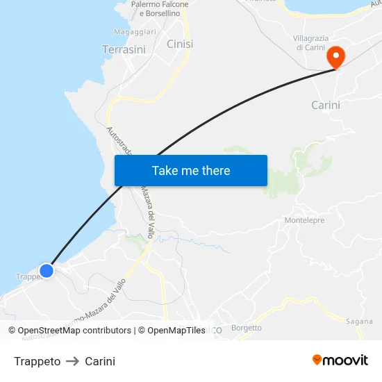Trappeto to Carini map