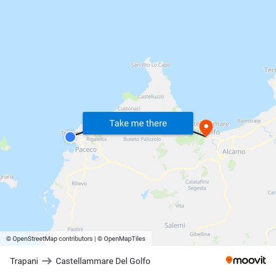 Trapani to Castellammare Del Golfo map